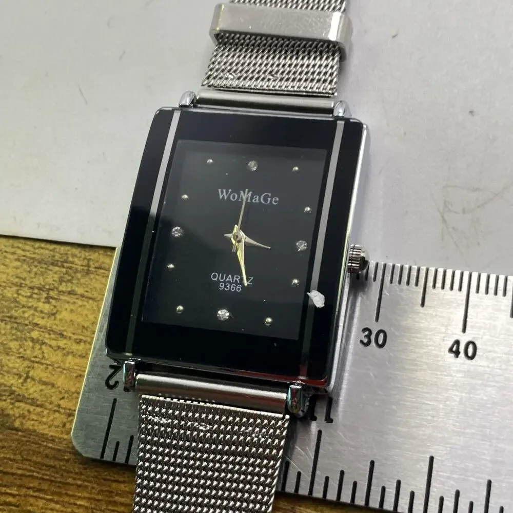 Womens Black Dial Silver Quartz Watch Works New Battery